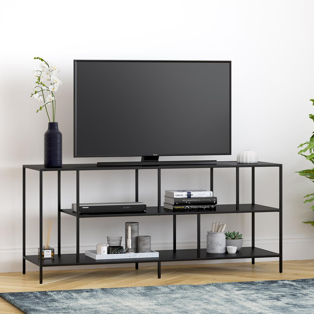 Winthrop Rectangular TV Stand with Metal Shelves for TV's up to 60" in Blackened Bronze. Picture 2