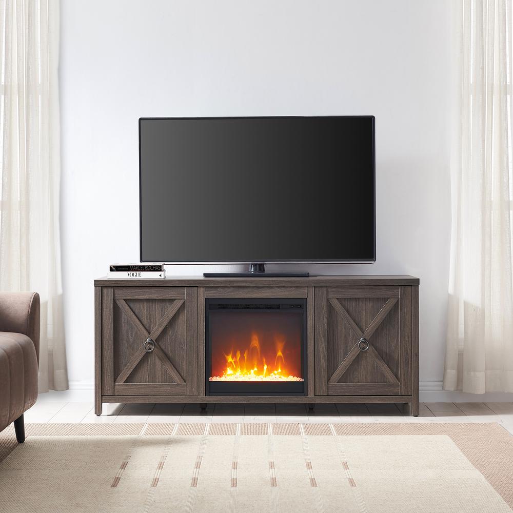 Granger Rectangular TV Stand with Crystal Fireplace for TV's up to 65" in Alder Brown. Picture 4