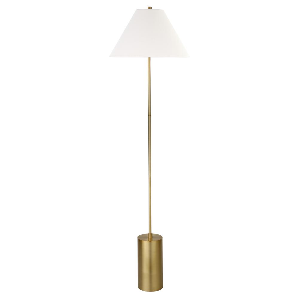 Somerset 64 Tall Floor Lamp with Fabric Shade in Brass/White. Picture 1
