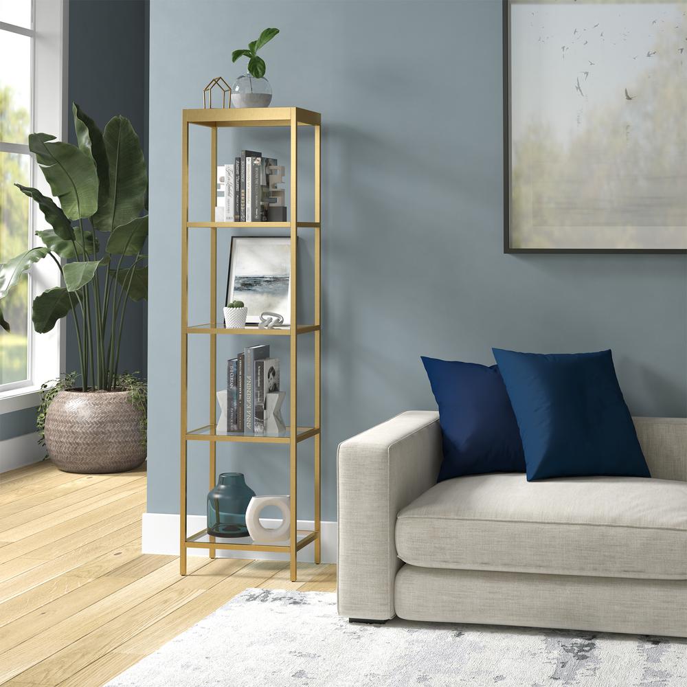 Alexis 18'' Wide Rectangular Bookcase in Brass. Picture 4