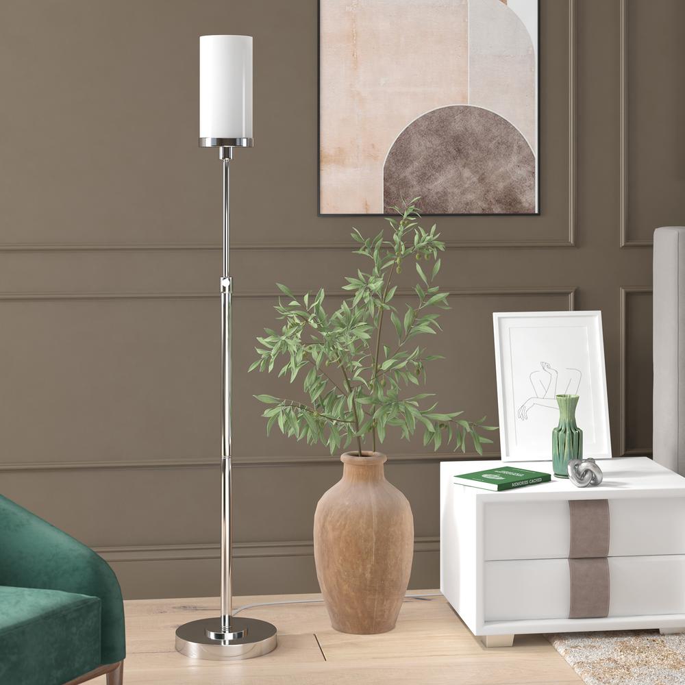 Frieda 66" Tall Floor Lamp with Glass Shade in Polished Nickel/White Milk. Picture 2