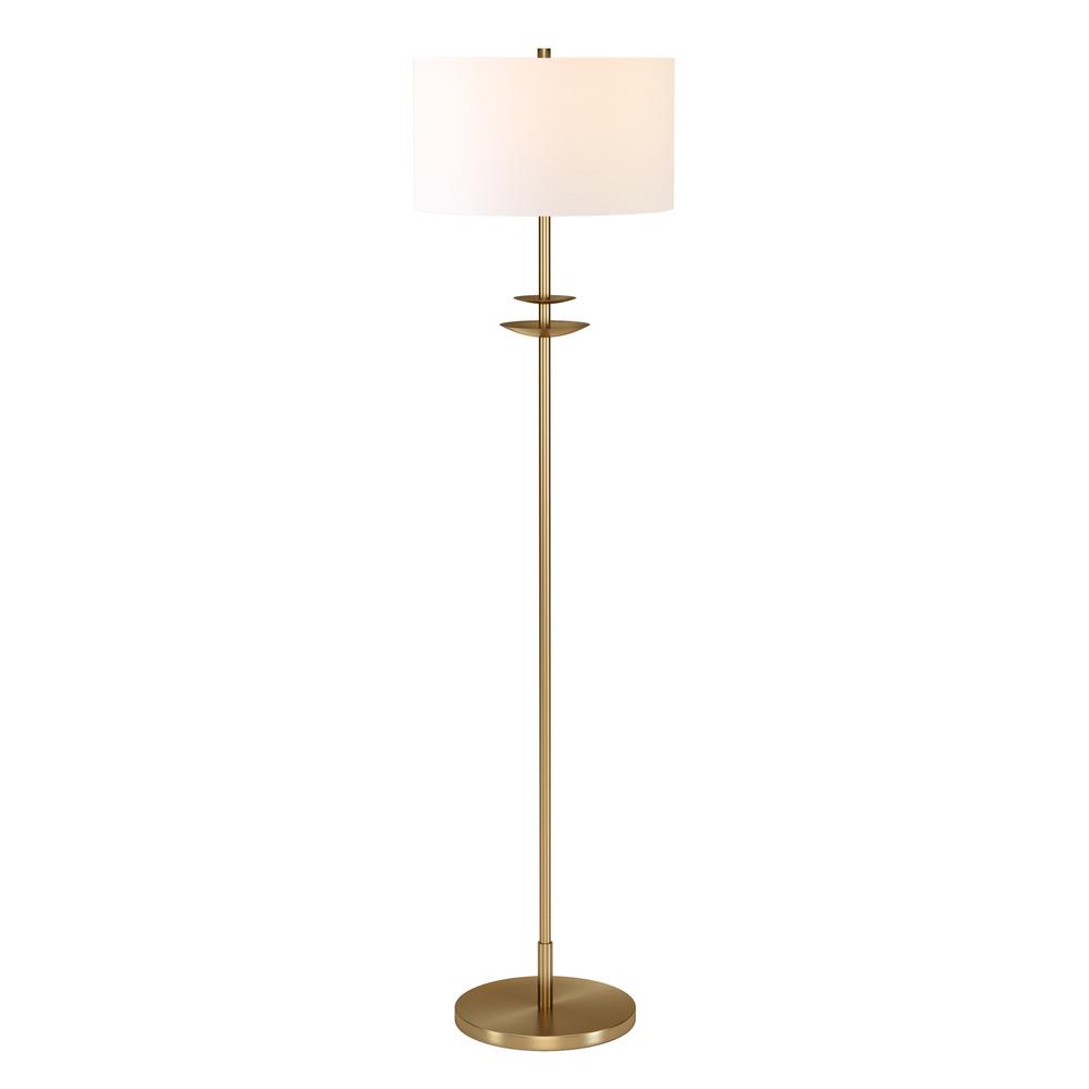 Avery 63" Tall Floor Lamp with Fabric Shade in Brass/White. Picture 3