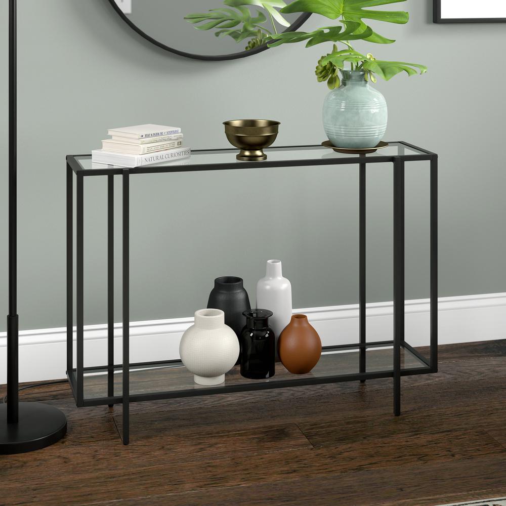 Vireo 42'' Wide Rectangular Console Table with Glass Shelf in Blackened Bronze. Picture 2