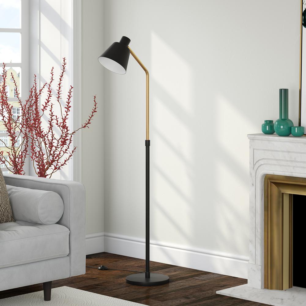 Elmer Two-Tone Floor Lamp with Metal Shade in Blackened Bronze/Brass/Blackened Bronze. Picture 2