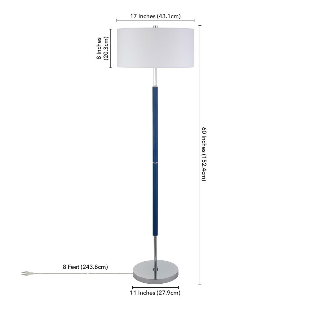 Simone 2-Light Floor Lamp with Fabric Shade in Blue/Polished Nickel/White. Picture 4