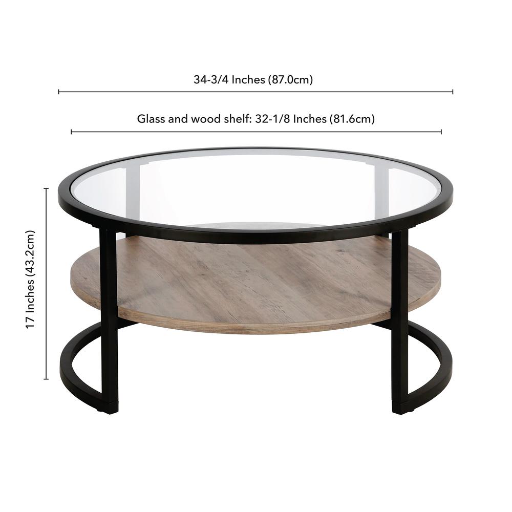 Winston 34.75'' Wide Round Coffee Table in Blackened Bronze/Gray Oak. Picture 6