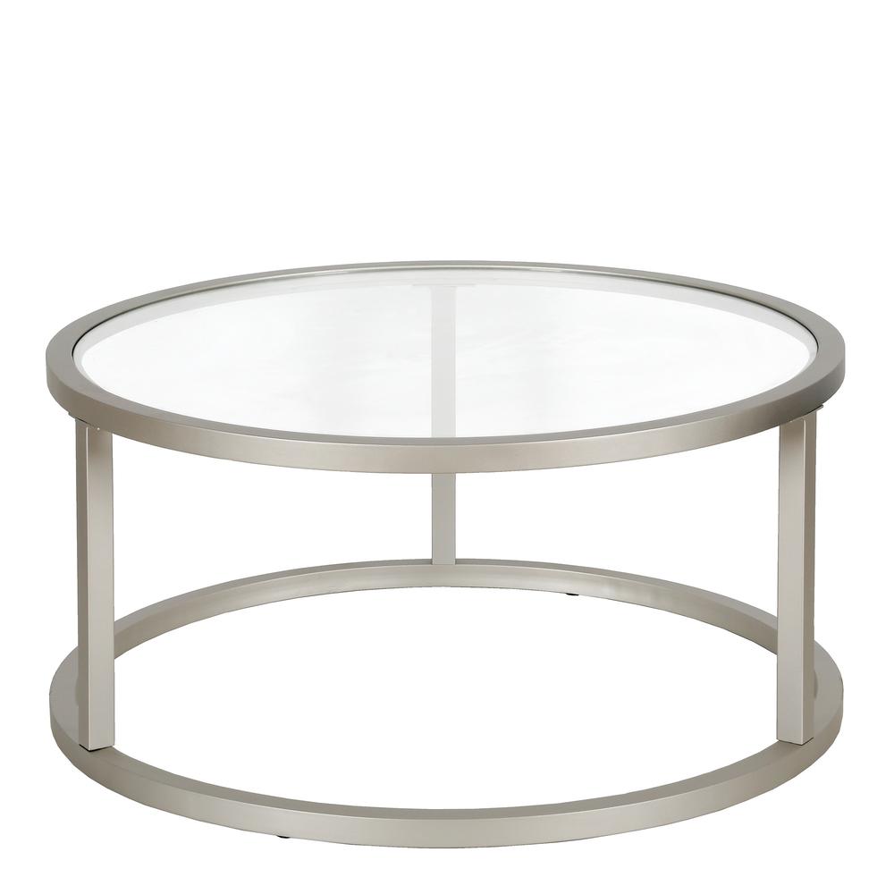 Parker 35'' Wide Round Coffee Table in Satin Nickel. Picture 3