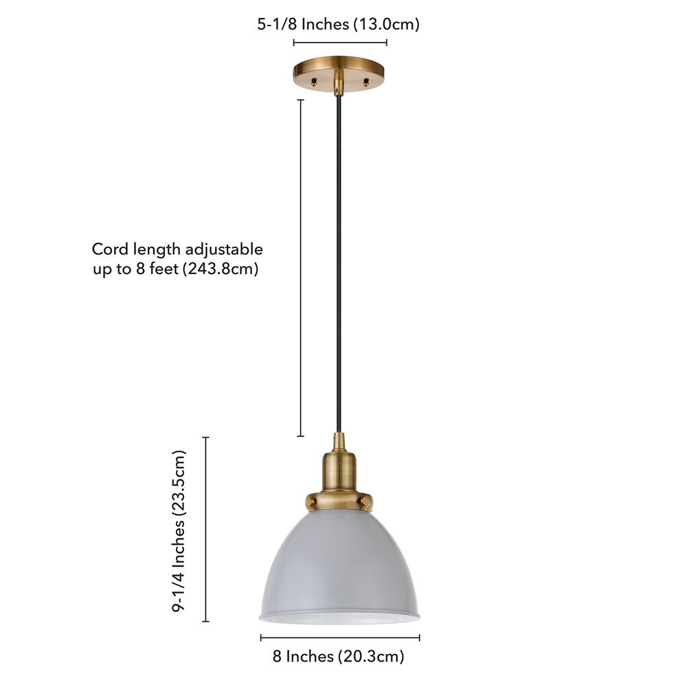 Madison 8" Wide Pendant with Metal Shade in Cool Gray/Brass/Cool Gray. Picture 5