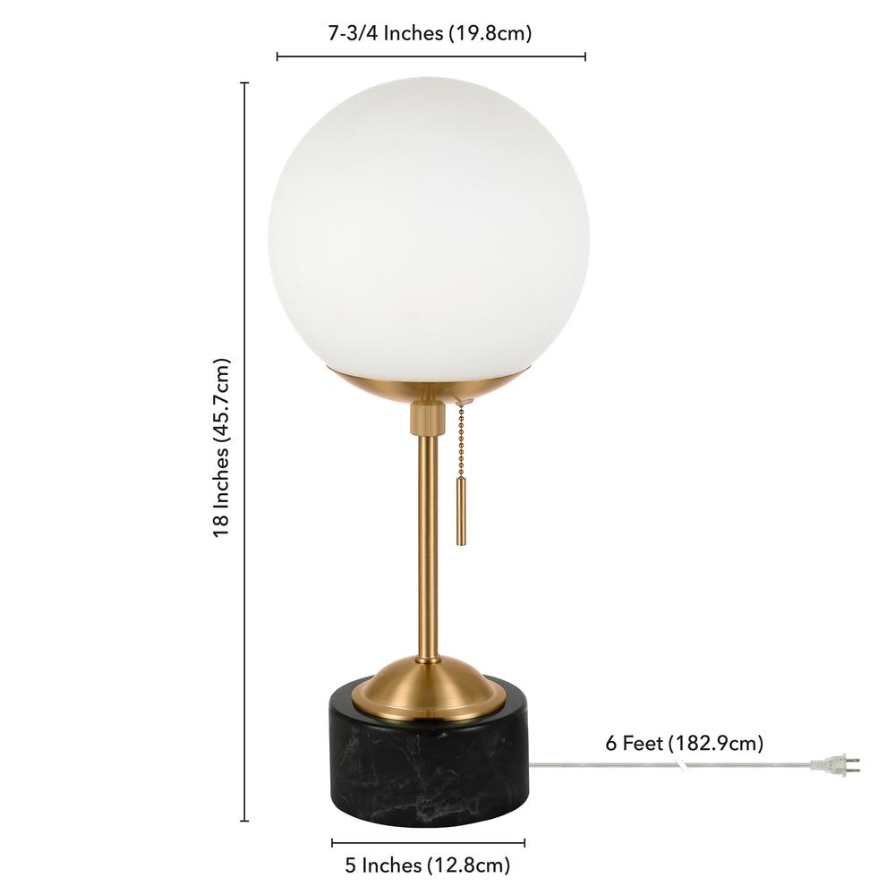 Reagan 17.75" Tall Table Lamp with Glass Shade in Brass/ Black Marble/White Milk. Picture 4