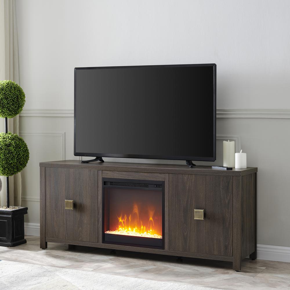 Juniper Rectangular TV Stand with Crystal Fireplace for TV's up to 65" in Alder Brown. Picture 2