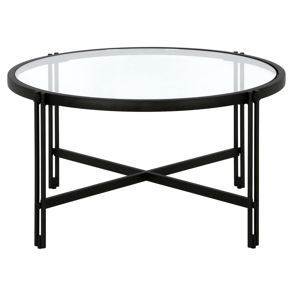 Inez 32" Wide Round Coffee Table in Blackened Bronze. Picture 2