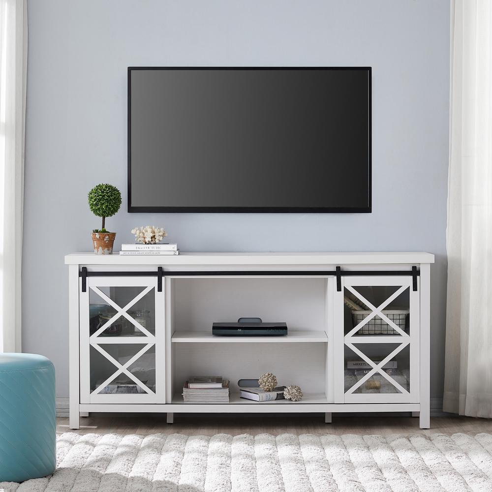 Clementine Rectangular TV Stand for TV's up to 80" in White. Picture 4
