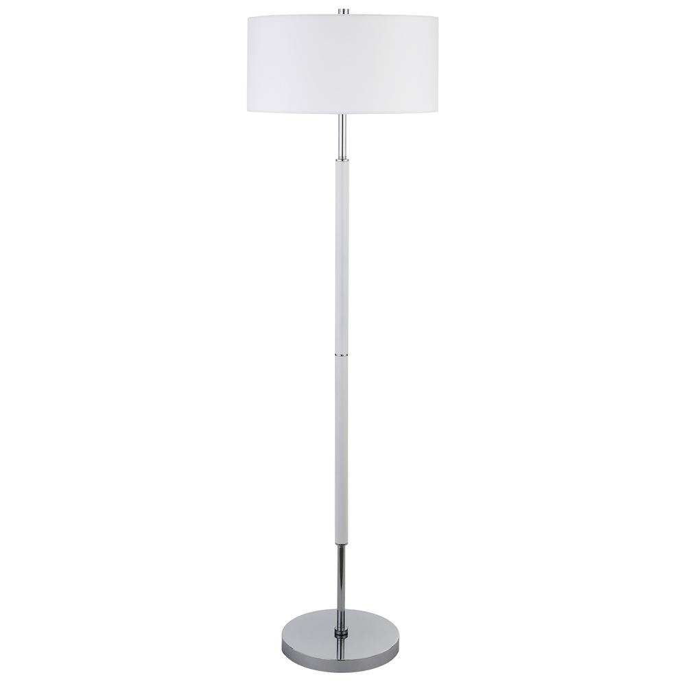 Simone 2-Light Floor Lamp with Fabric Shade in Matte White/Polished Nickel /White. Picture 1