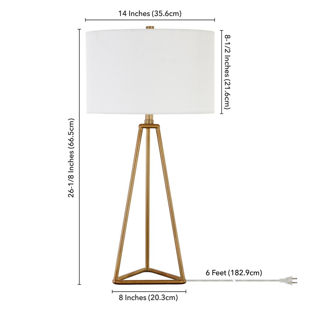 Gio 26.13" Tall Table Lamp with Fabric Shade in Brass/White. Picture 4