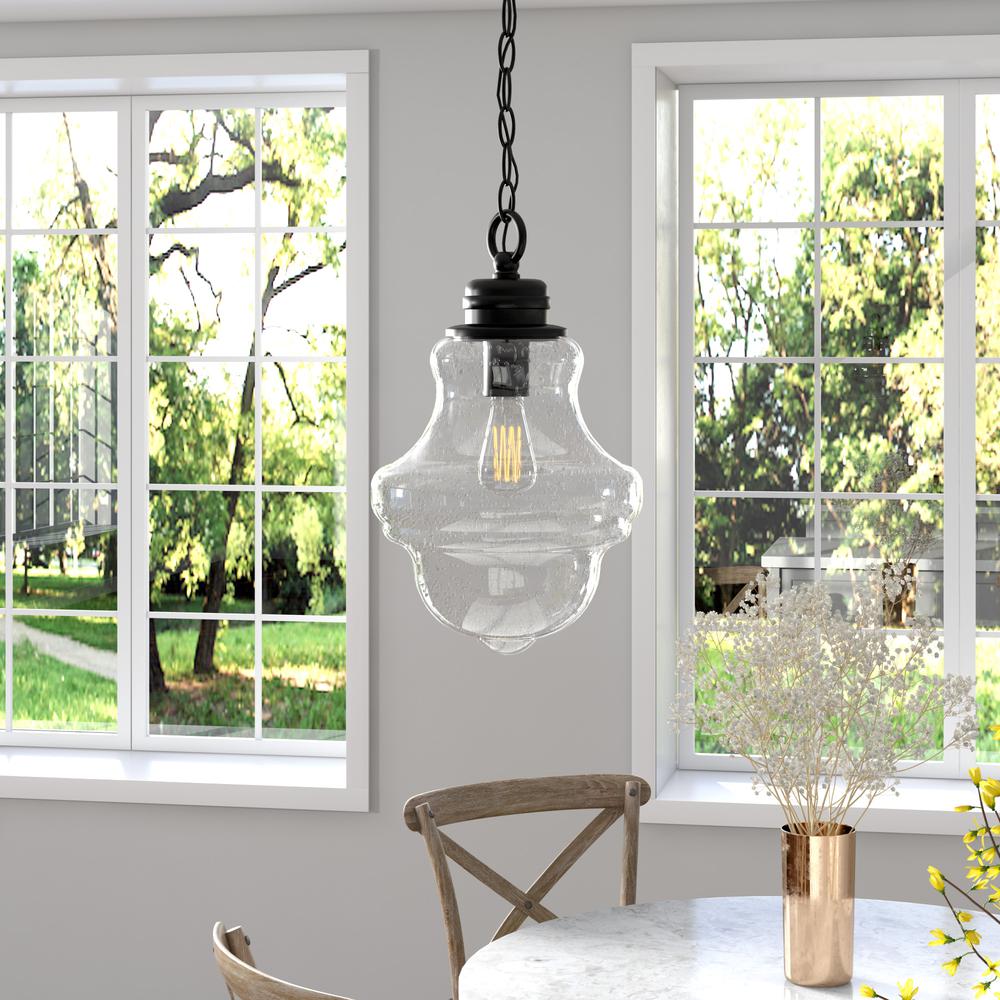 Annie 9.13" Wide Pendant with Glass Shade in Blackened Bronze/Seeded. Picture 2