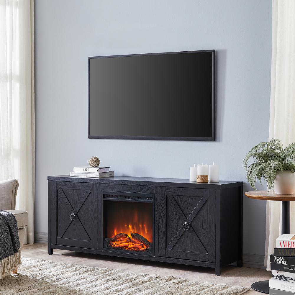 Granger Rectangular TV Stand with Log Fireplace for TV's up to 65" in Black. Picture 2