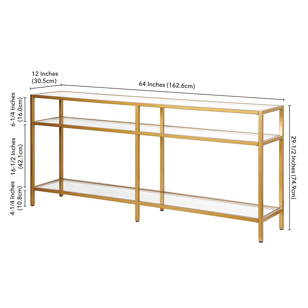 Sivil 64'' Wide Rectangular Console Table in Brass. Picture 5