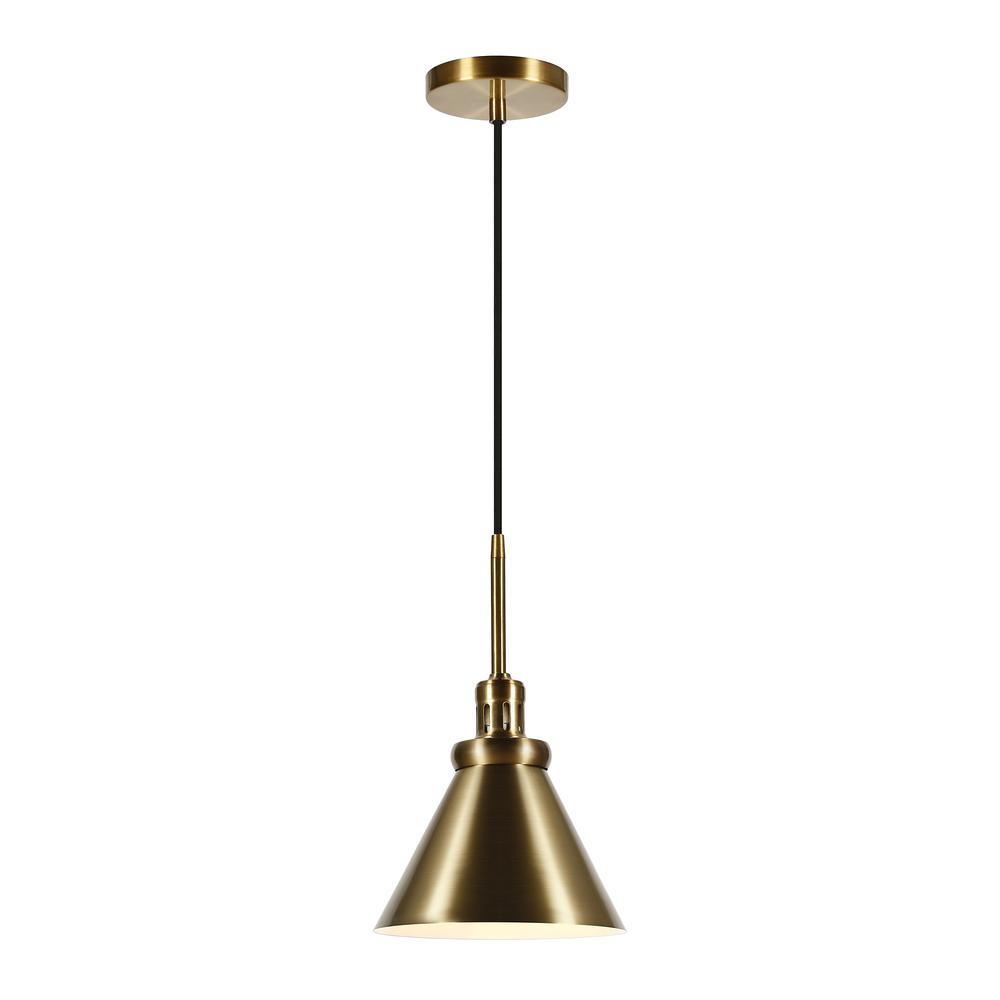 Zeno 8.5" Wide Pendant with Metal Shade in Brass/Brass. Picture 3