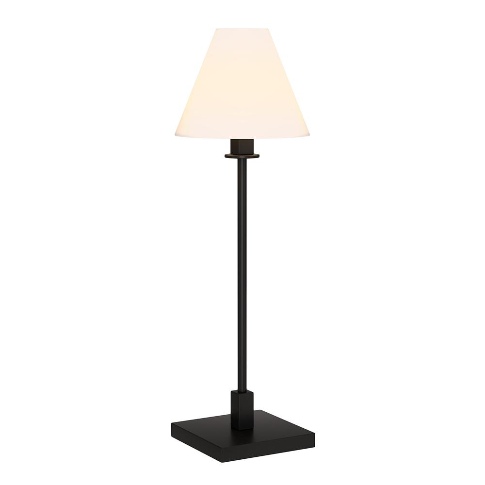 Clement 28" Tall Table Lamp with Fabric Shade in Blackened Bronze/White. Picture 2
