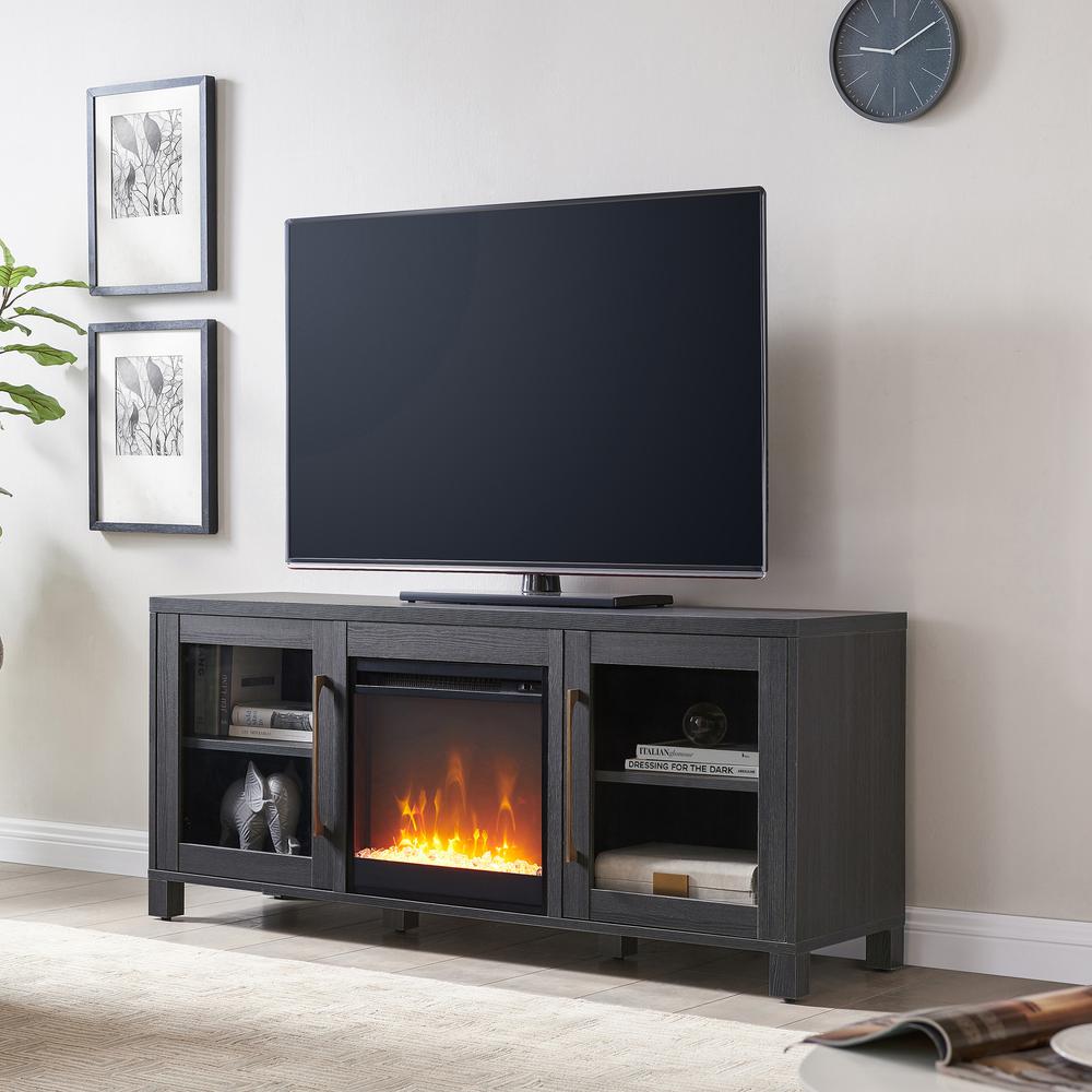 Quincy Rectangular TV Stand with Crystal Fireplace for TV's up to 65" in Charcoal Gray. Picture 2