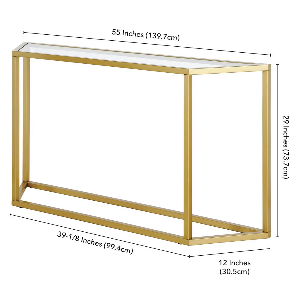 Levi 55'' Wide Trapezoid Console Table in Brass. Picture 5