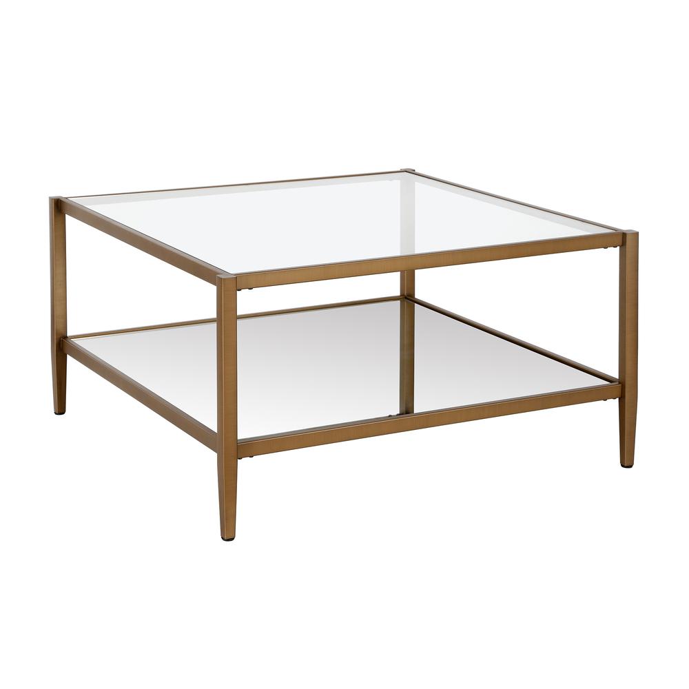 Hera 32'' Wide Square Coffee Table in Brass. Picture 1