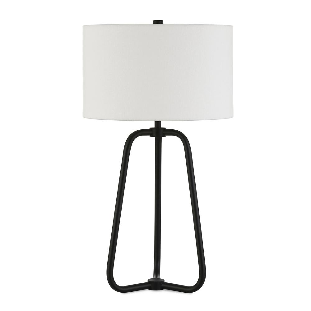 Marduk 25.5" Tall Table Lamp with Fabric Shade in Blackened Bronze/White. Picture 1