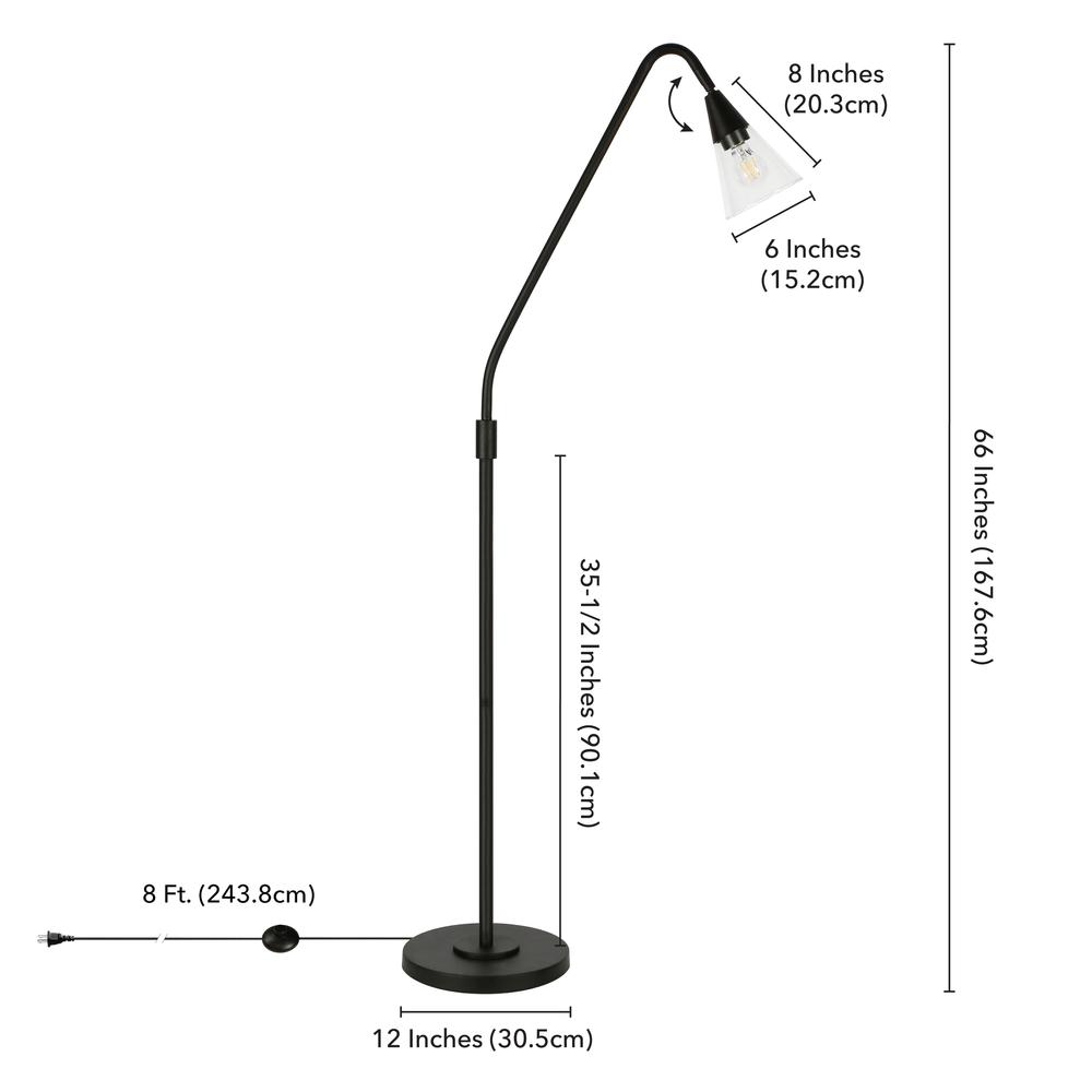 Challice Arc Floor Lamp with Glass Shade in Blackened Bronze/Clear. Picture 5