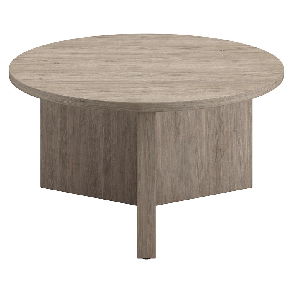 Anders 32" Wide Round Coffee Table in Antiqued Gray Oak. Picture 1
