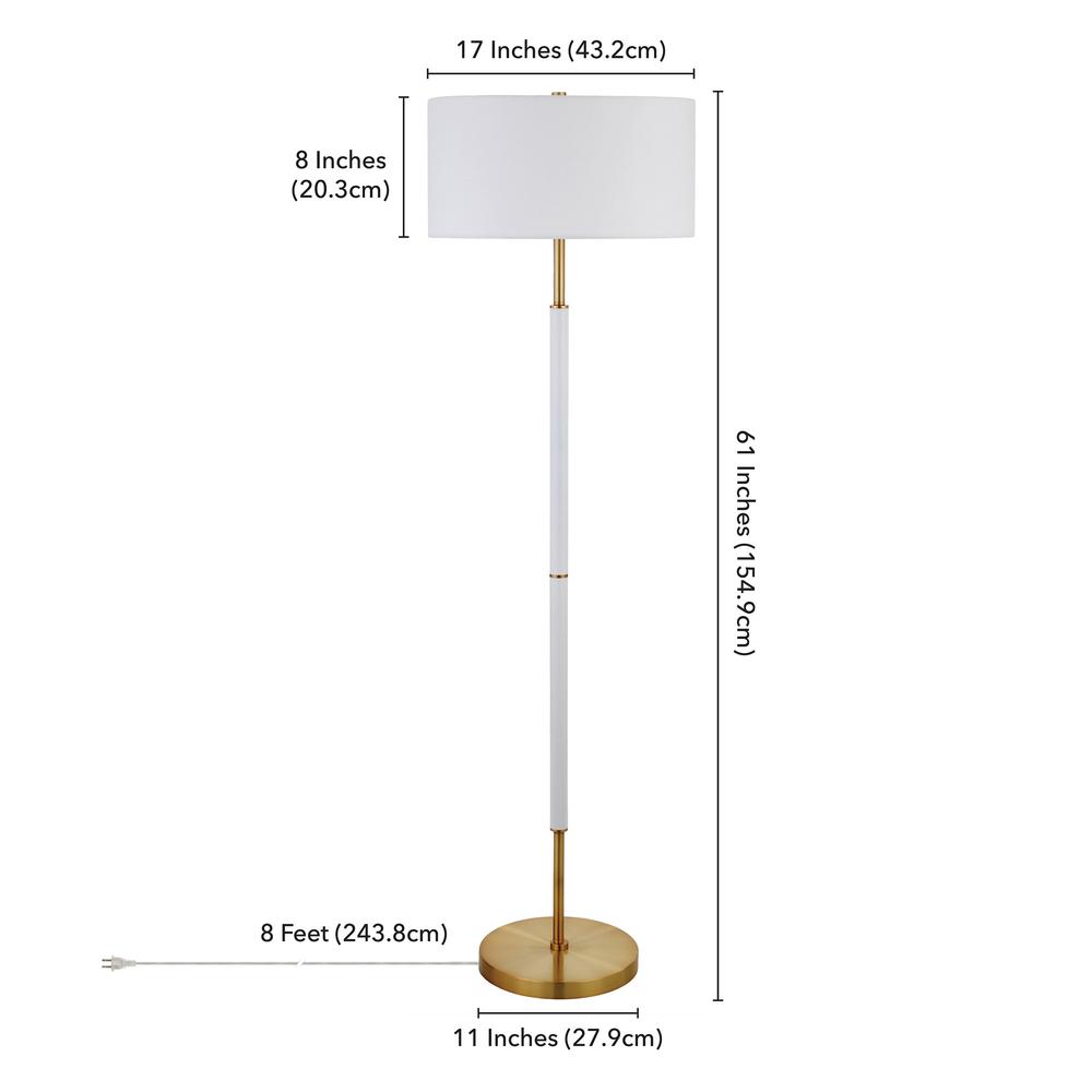 Simone 2-Light Floor Lamp with Fabric Shade in Matte White/Brass /White. Picture 4