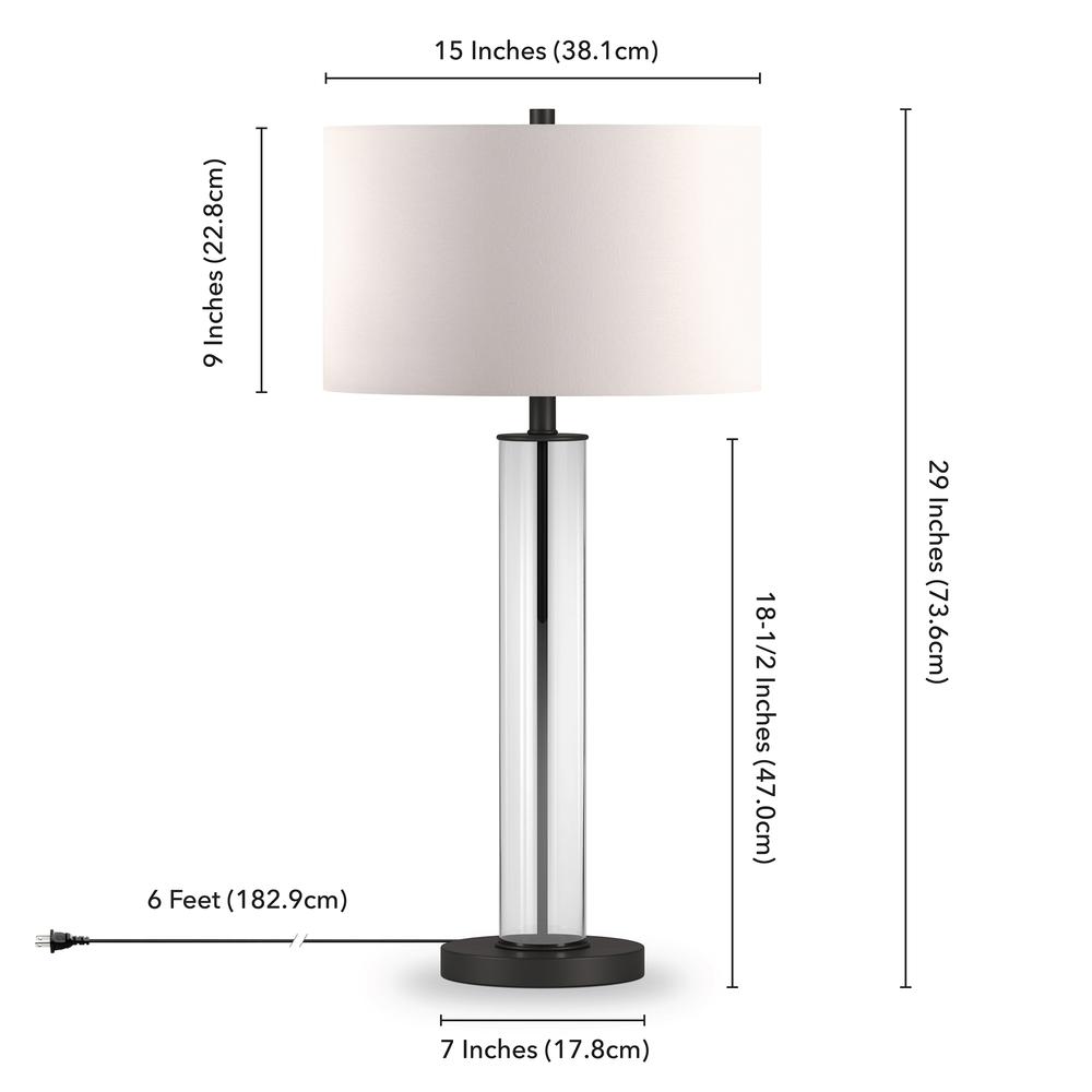 Harlow 29" Tall Table Lamp with Fabric Shade in Clear Glass/Blackened Bronze/White. Picture 4