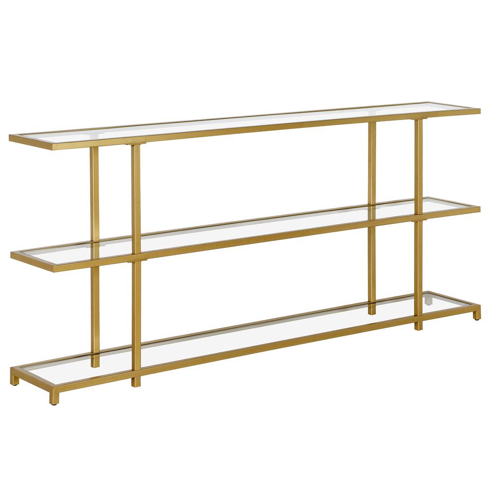 Greenwich 64'' Wide Rectangular Console Table in Brass. Picture 1