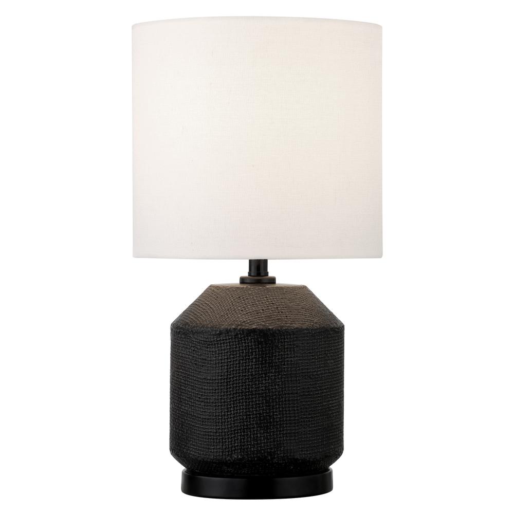 15" Textured Ceramic Mini Lamp with Fabric Shade in Matte Black/Bronze/White. Picture 1