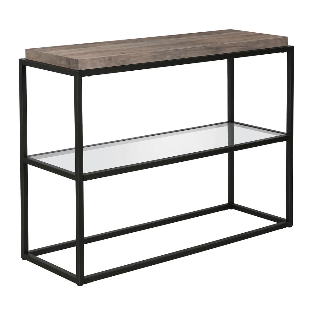 Hector 42'' Wide Rectangular Console Table in Blackened Bronze/Gray Oak. Picture 1