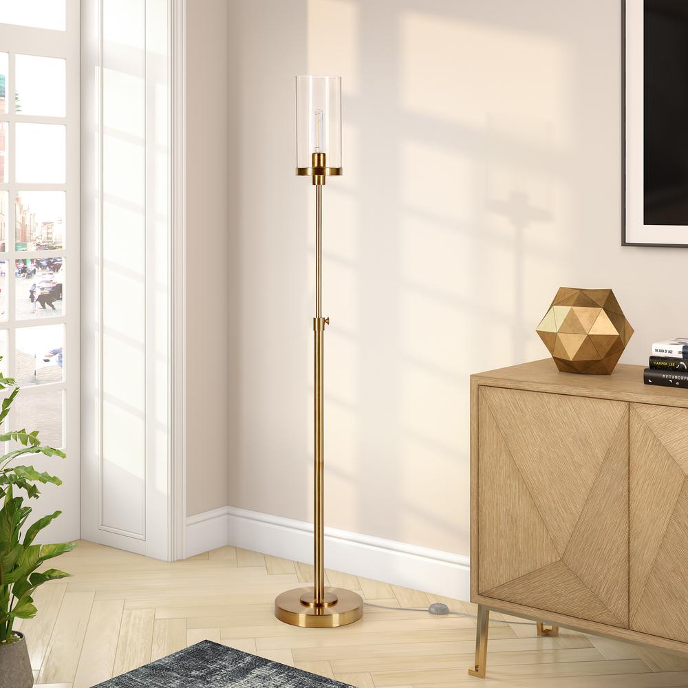 Frieda 66" Tall Floor Lamp with Glass Shade in Brass/Clear. Picture 2