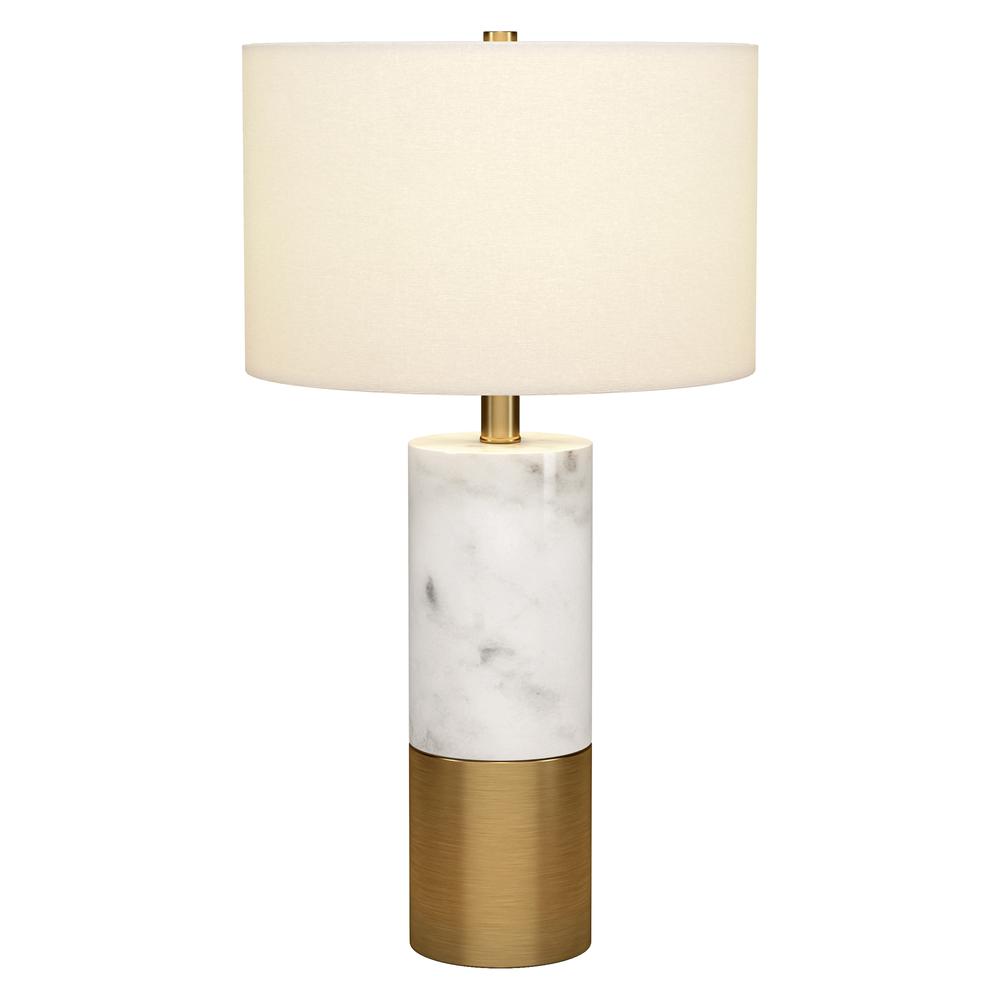 Liana 24" Tall Table Lamp with Fabric Shade in Marble/Brass/White. Picture 3