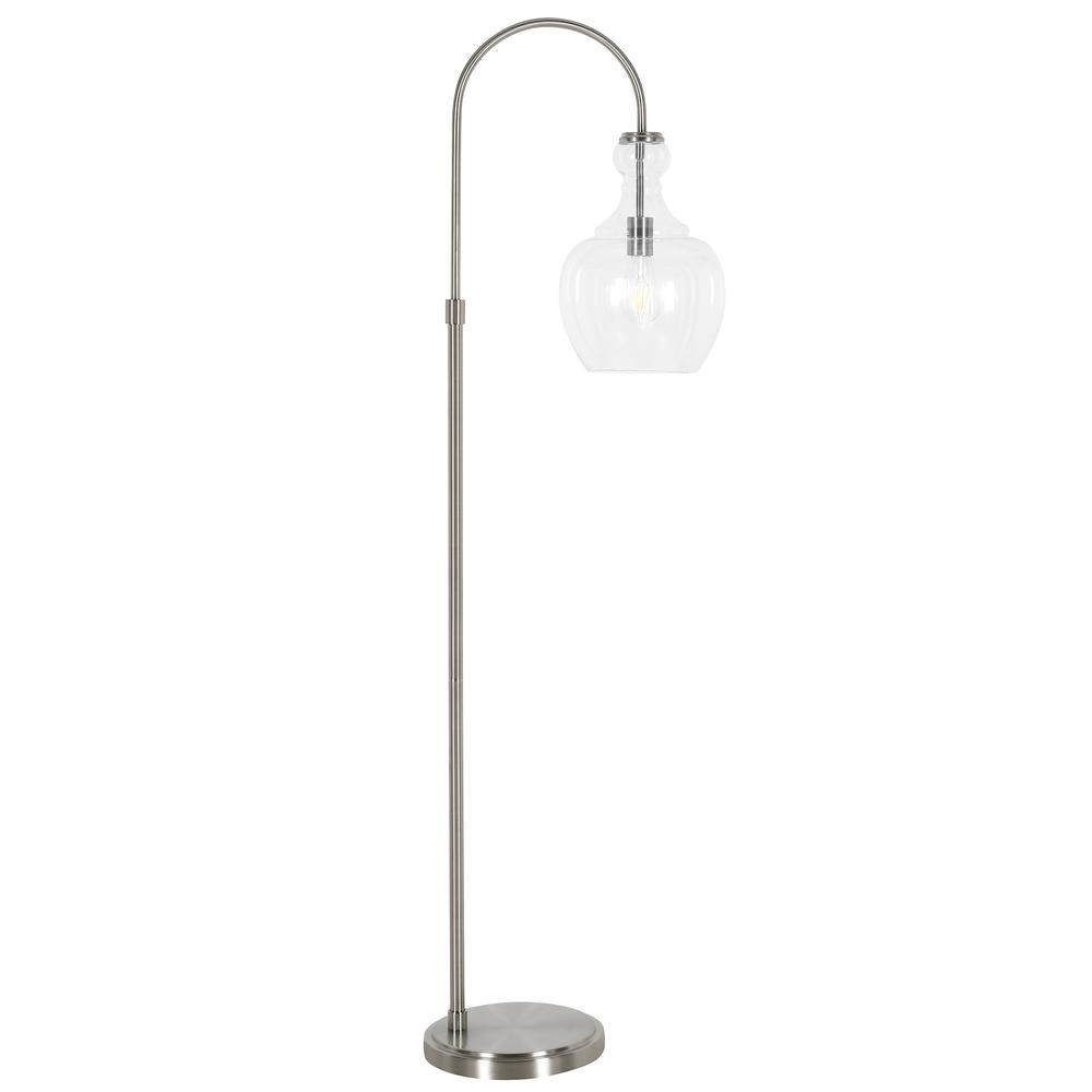 Verona Arc Floor Lamp with Glass Shade in Brushed Nickel/Clear. Picture 2