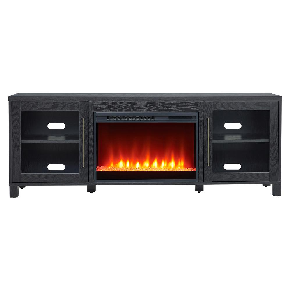 Quincy Rectangular TV Stand with 26" Crystal Fireplace for TV's up to 80" in Black Grain. Picture 3