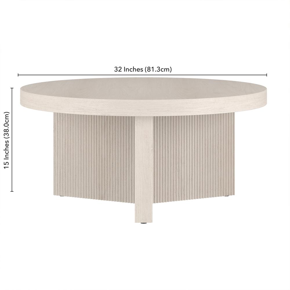 Holm 32" Wide Round Coffee Table in Alder White. Picture 5
