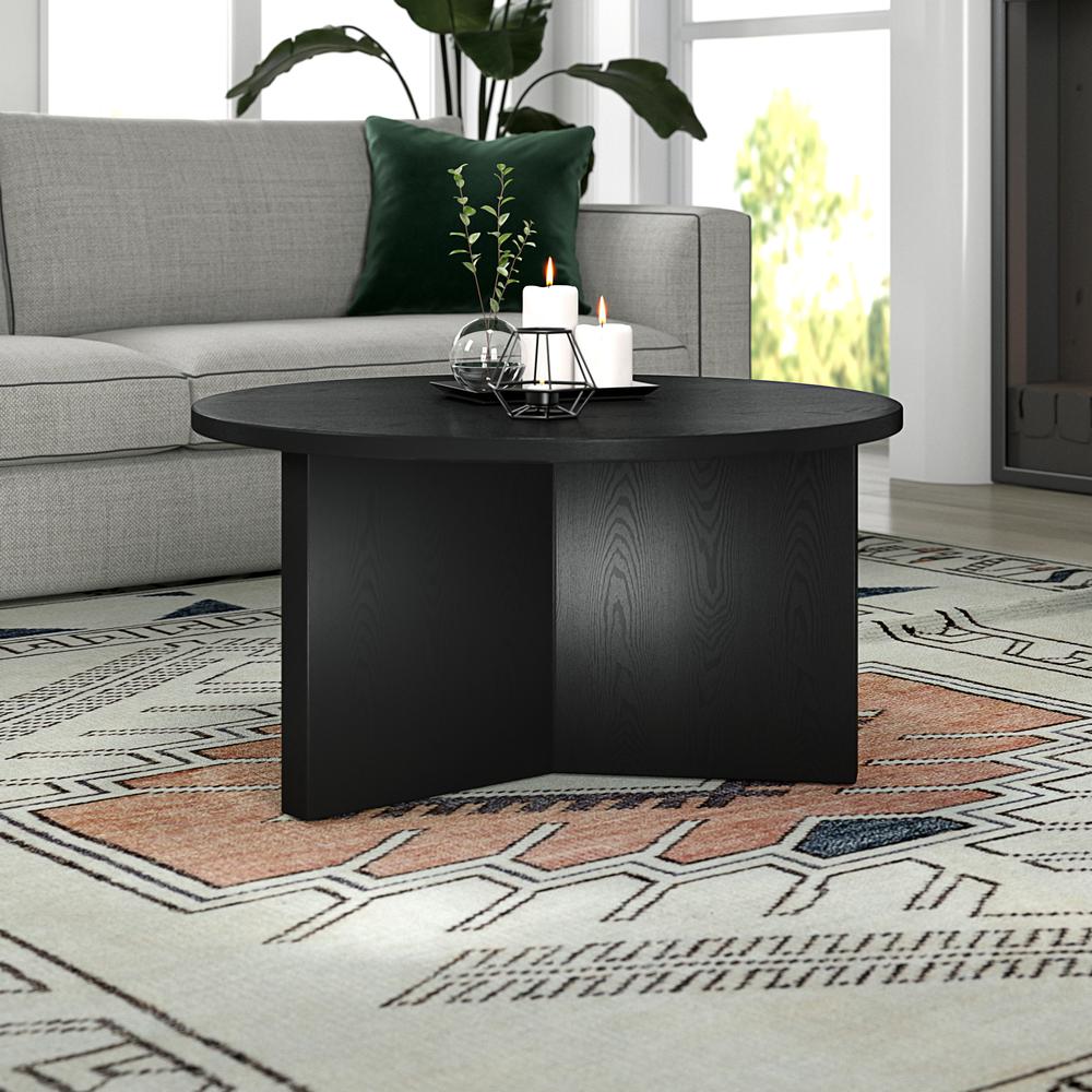 Anders 32" Wide Round Coffee Table in Black Grain. Picture 2