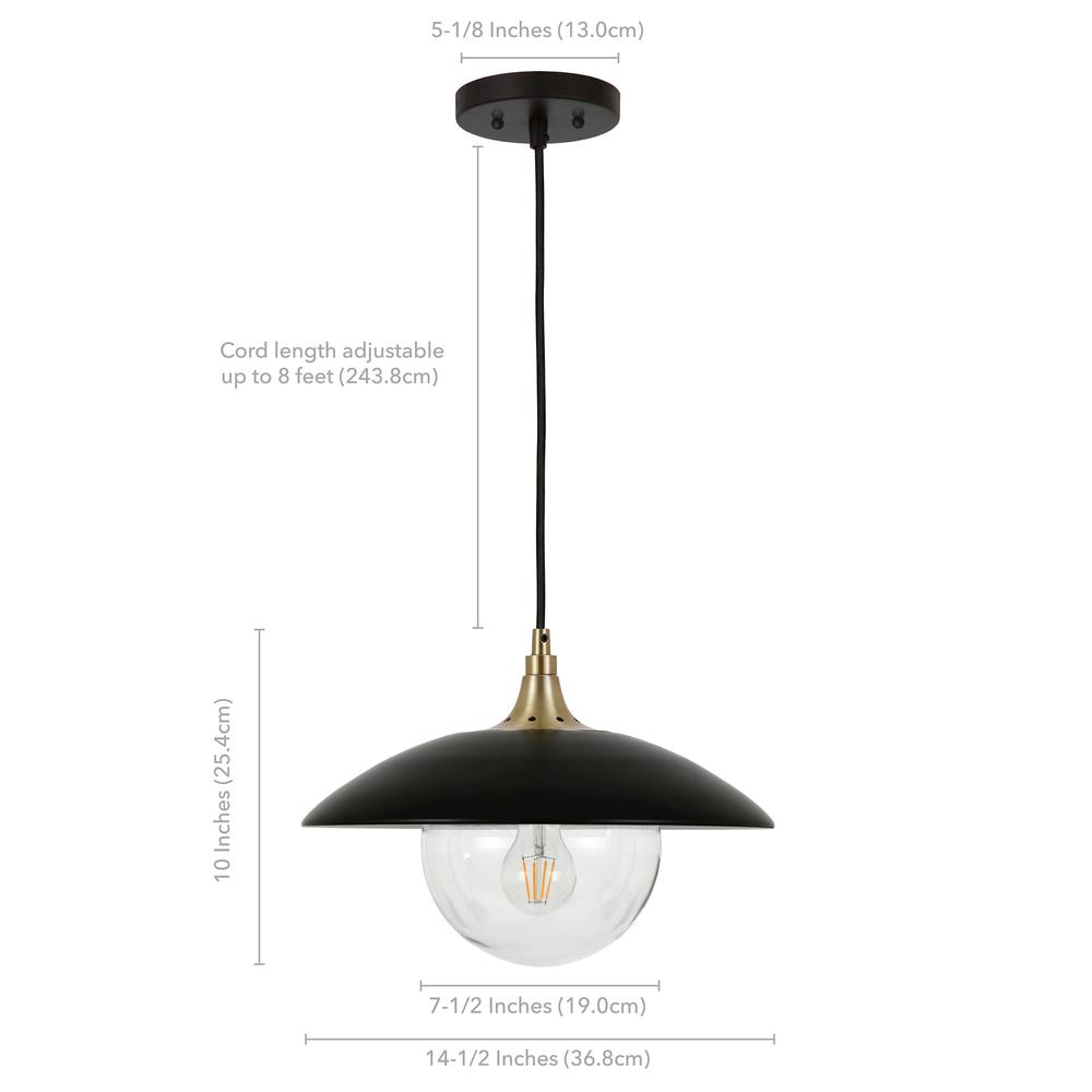 Alvia 14.5" Wide Pendant with Metal/Glass Shade in Matte Black/Brass/Matte Black. Picture 5