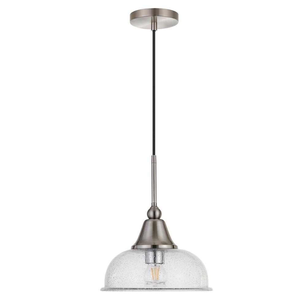 Magnolia 10.75" Wide Pendant with Glass Shade in Brushed Nickel/Seeded. Picture 1