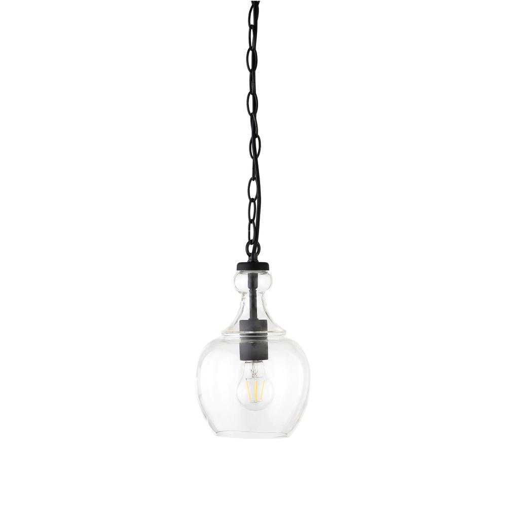 Verona 7" Wide Pendant with Glass Shade in Blackened Bronze/Clear. The main picture.