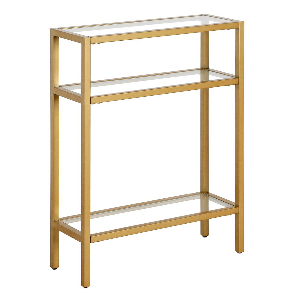 Sivil 22'' Wide Rectangular Console Table in Brass. Picture 1