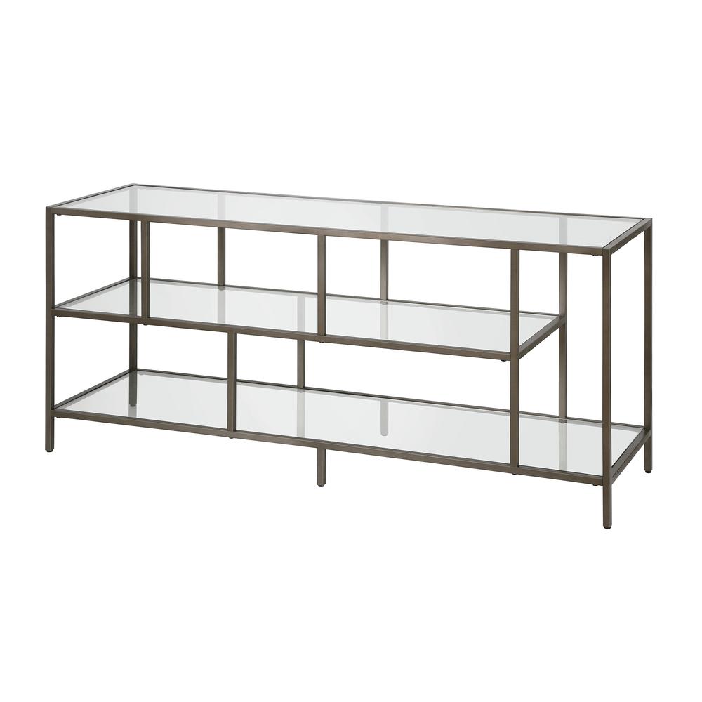 Winthrop Rectangular TV Stand with Glass Shelves for TV's up to 60" in Aged Steel. Picture 1