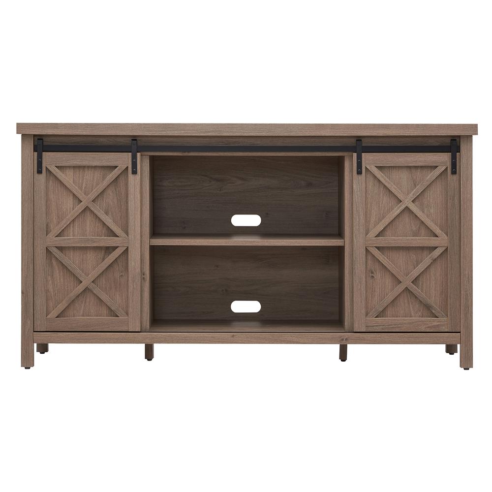 Elmwood Rectangular TV Stand for TV's up to 65" in Antiqued Gray Oak. Picture 3