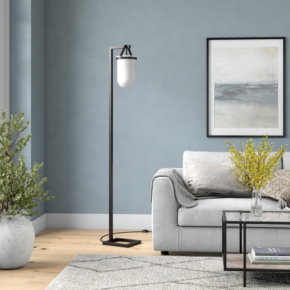 Shiloh 68" Tall Floor Lamp with Glass Shade in Blackened Bronze /White Milk. Picture 2