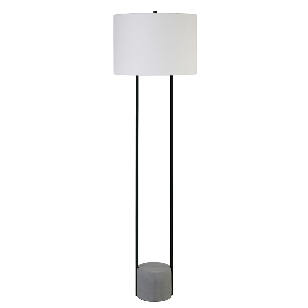 Uma 65.5" Tall Floor Lamp with Fabric Shade in Blackened Bronze/Concrete/White. Picture 1