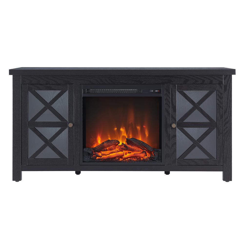 Colton Rectangular TV Stand with Log Fireplace for TV's up to 55" in Black. Picture 3