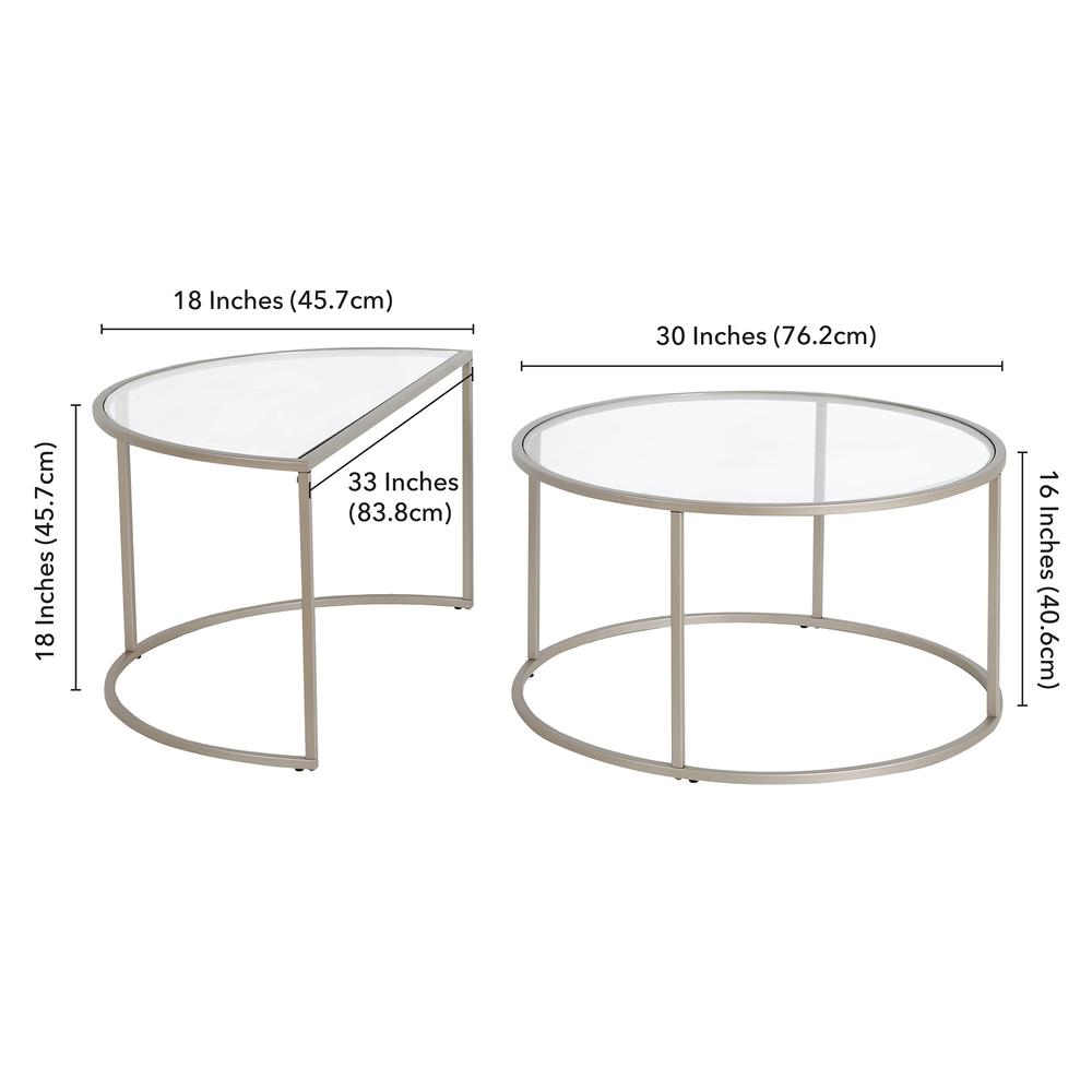 Luna Round & Demilune Nested Coffee Table in Satin Nickel. Picture 5